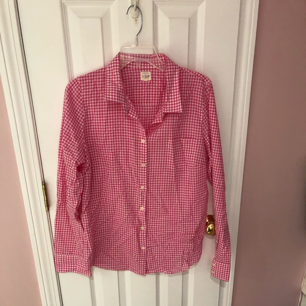 J Crew Hot Pink Checked Button Front Shirt